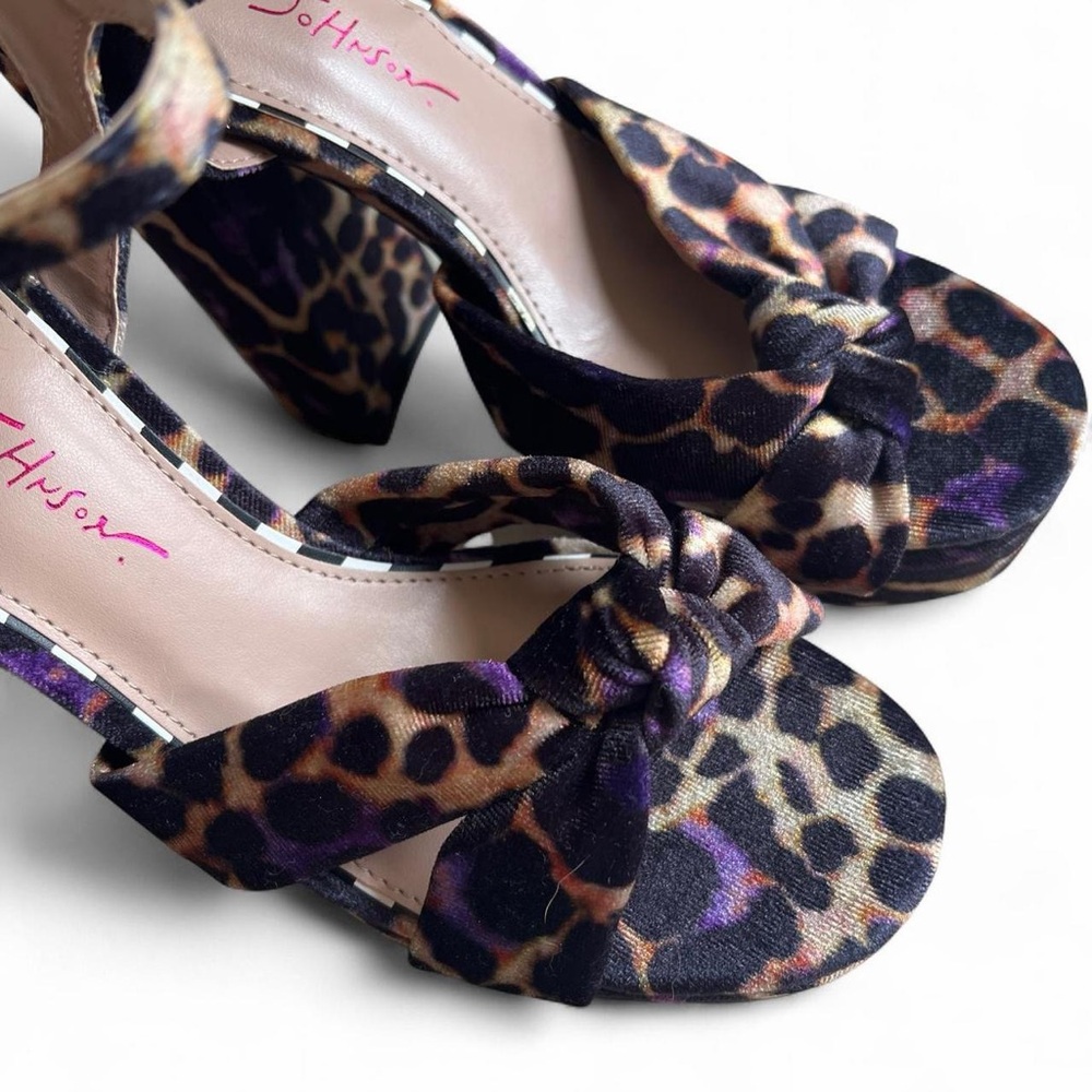 Betsey Johnson Leopard Print Platform Sandals with Purple Accents